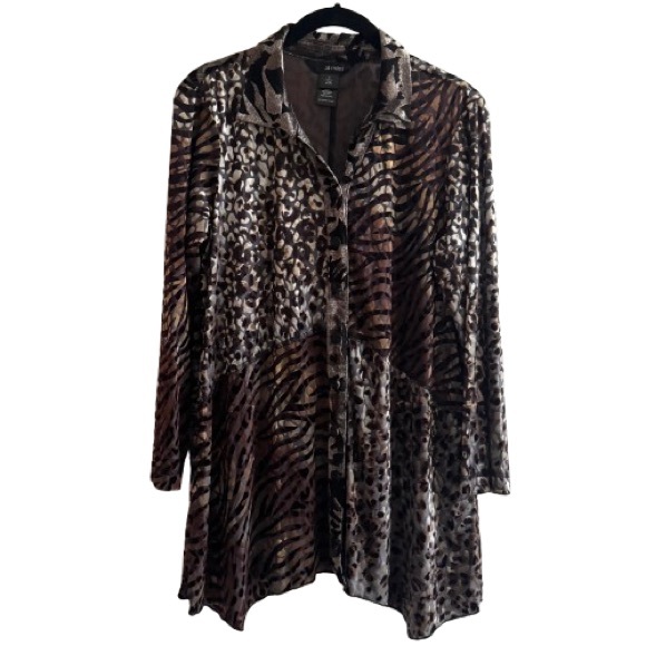 Ali Miles Tops - Ali Miles Velvet Velour Burnout Mixed Animal Print Blouse 3/4 Sleeve Boho